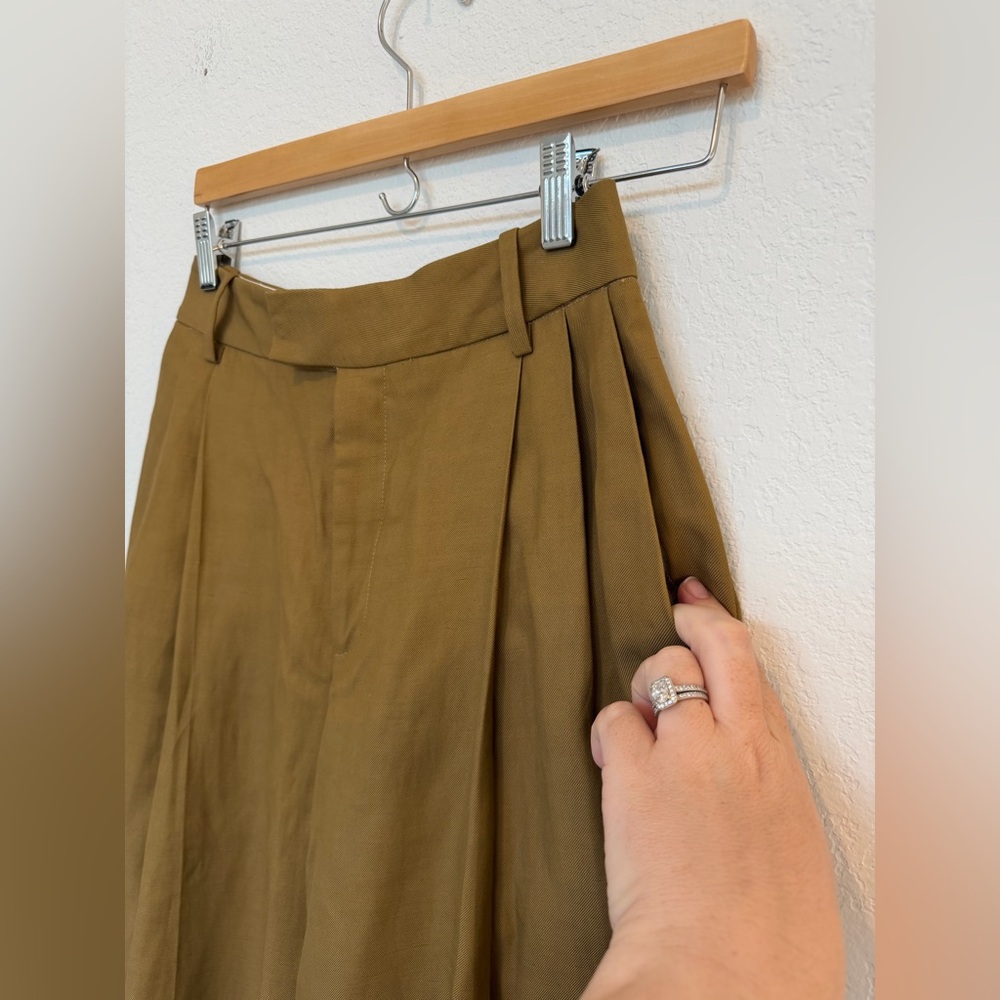 Partow Trousers Jimson Linen Blend Wide Leg Pleated Brown Size 4 - Picture 8 of 10